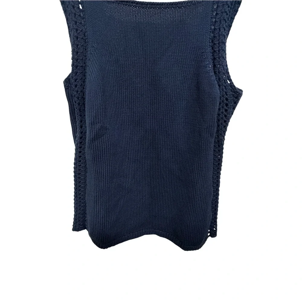 J.Crew Navy Crochet Trim Sweater Tank Top CT950 Women's XS Cotton Knit NWOT